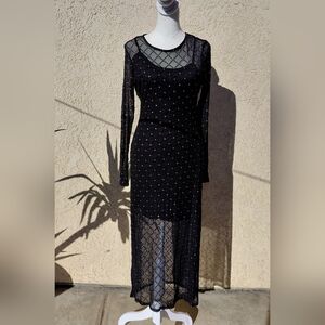 EMBER Elegant Black Long Sleeve Dress with Shimmering Details